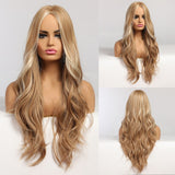 ALAN EATON Long Ombre Light Ash Brown Blonde Wavy Wig Cosplay Party Daily Synthetic Wig for Women High Density Temperature Fibre