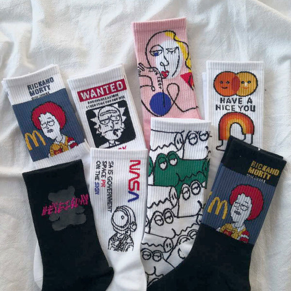 Korean Style Women Cute Skater Socks Women Set Men Funny Socks Hip Hop Cotton Long Crew Socks Calcetines De La Mujer Harajuku