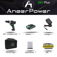 12V 16V 21V 25V Plus Double Speed Electric Drill Cordless Hand Drill Mini Electric Screwdriver Rechargable Lithium Battery Drill