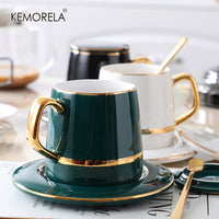 Retro Luxurious Style Coffee Cup With Spoon Coaster Lid Luxury Retro Ceramic Cup Mat Milk Tea Mug Gifts Water Bottle Drinkware