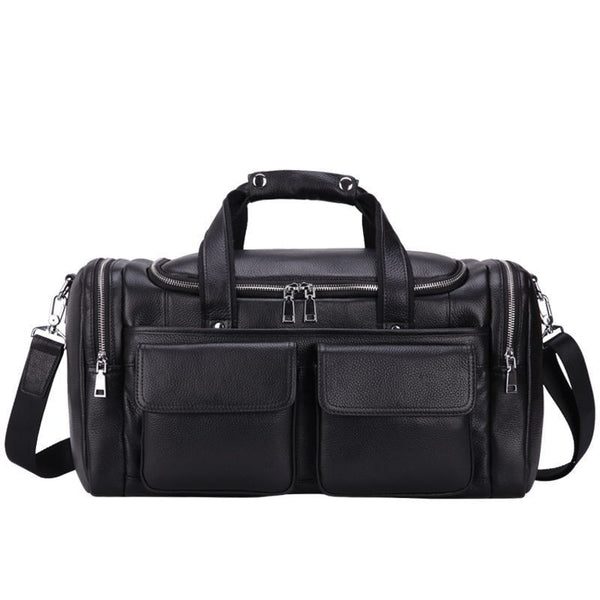 Black Fashion Genuine Leather Travel Bag 100% Soft Cowhide Duffle Bag For Weeked 17&quot; Laptop Shoulder Bag Handbags Dual Use