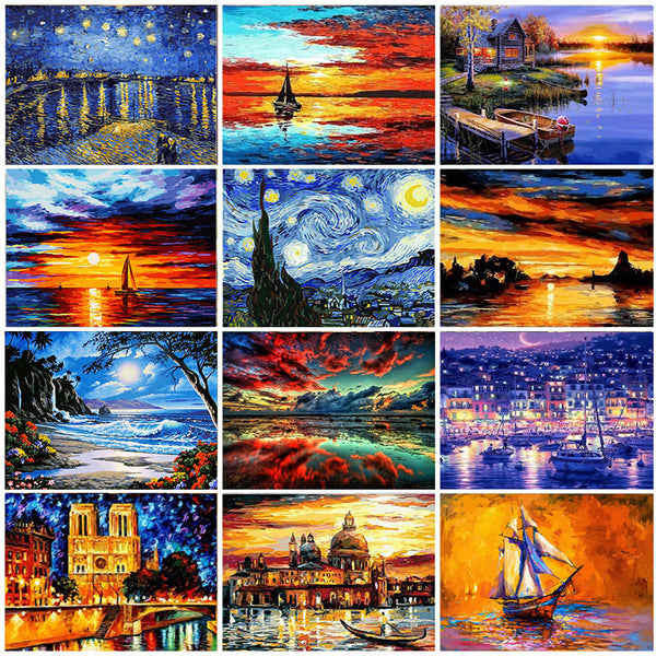 GATYZTORY DIY Painting By Numbers Sea Landscape HandPainted Oil Painting Drawing On Canvas Unique Gift Home Decoration 60×75