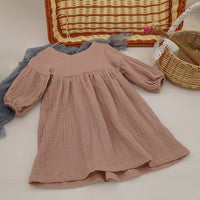 Autumn Spring Children&#39;s Clothes Organic Cotton Double Gauze Loose Pockets Baby Girls Dress Fashion Princess Casual Kids Dresses