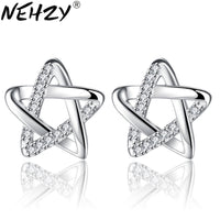 NEHZY Brand Stud Earrings luxury zircon hollow five-pointed star personality temperament ear ear female silver earrings 10mm