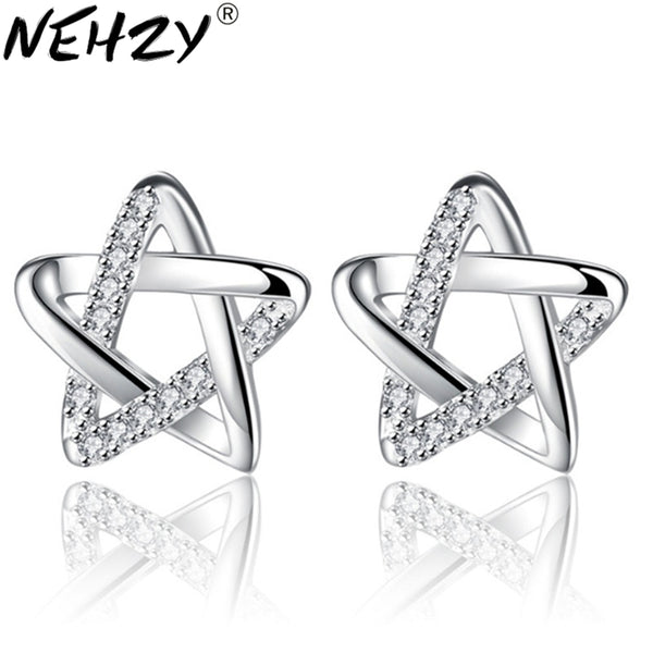 NEHZY Brand Stud Earrings luxury zircon hollow five-pointed star personality temperament ear ear female silver earrings 10mm