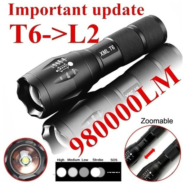 LED Rechargeable Flashlight Cree T6 Linterna Torch 980000LM 18650 Battery Outdoor Camping Powerful Led Flashlight