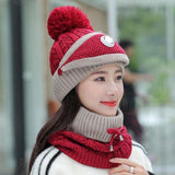 2021 New 3 Pieces Set Women&#39;s Knitted Hat Scarf Caps Neck Warmer Winter Hat For Ladies Girls Skullies Beanies Warm Fleece Caps