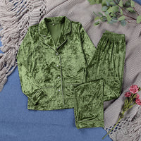 HiLoc Purple Velvet Pajamas Women Sets Long Sleeve Home Suit Winter Sleepwear Warm Lounge Wear Double Pockets Female Set Casual