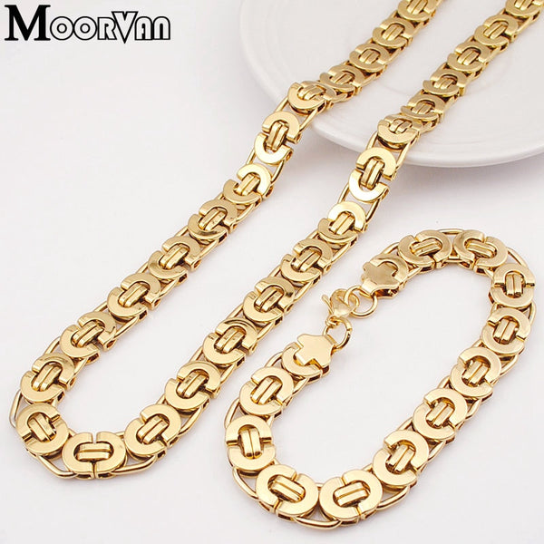 Moorvan Stainless Steel Men Jewelry Set Fashion Egypt Byzantine Bracelet Necklace Sets 11mm Width Jewellery for Women&#39;s Man&#39;s