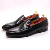 FELIX CHU Men Penny Loafers Leather Shoes Genuine Leather Elegant Wedding Party Casual Mens Dress Shoes Brown Hand-Painted Flats
