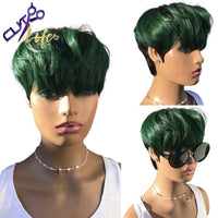 Cheap Green Pixie Short Cut Straight Bob Wig 100% Human Hair Wigs No Lace Glueless Wigs Brazilian Remy Hair Wigs For Black Women