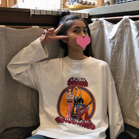 Autumn kawaii cartoon Printing T Shirt Women Long Sleeve Tshirt Femme Oversized korean Casual Loose T-Shirts Harajuku white Tops