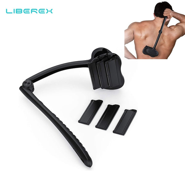 Liberex Portable Back Shaver for Men Body Razor Hair Trimmer Foldable Long Handle with 6 Blades Self Groomer Hair Removal Tools