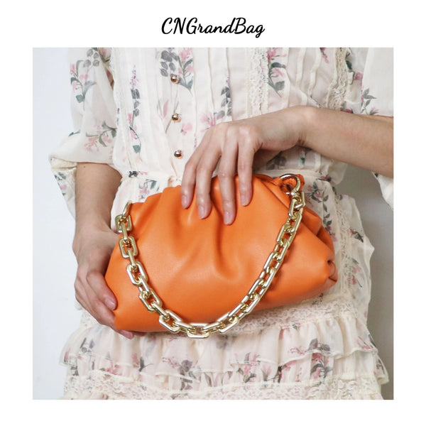 Fashion Women Genuine Leather Handbag Girls High Quality Thick Chain Cloud Bag Dumpling Clutch Bag Female Shoulder hobo bag