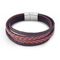 Jiayiqi Fashion Natural Stone Beads Men Bracelet Multilayer Leather Bracelet Punk Jewelry Stainless Steel Magnetic Clasp Bangles