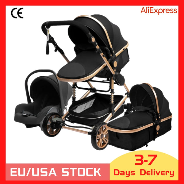 Luxurious Baby Stroller 3 in 1 Portable Travel Baby Carriage Fold Pram High Landscape Aluminum Frame Newborn Infant Stroller
