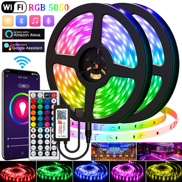 LED Strip Lights RGB 5050 Bluetooth Waterproof WIFI Flexible Lamp Tape DC12V TV BackLight Bedroom Decorate Supports Alexa Google