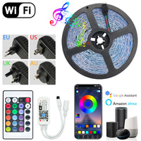 LED Strip Lights RGB 5050 Bluetooth Waterproof WIFI Flexible Lamp Tape DC12V TV BackLight Bedroom Decorate Supports Alexa Google