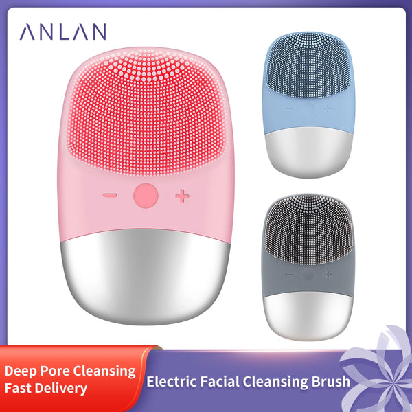 ANLAN Sonic Electric Facial Cleansing Brush Silicone Mini Face Cleaner Skin Massager Deep Pore Cleaning Face Cleansing Brush