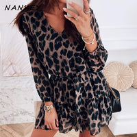 NANKEY 2022 Spring Leopard Series Casual Chiffon Dress Wrist Sleeve V Neck Women Party Mini Dress Elegant Summer Beach Vestidos