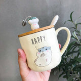 400ML Korean Creative Simple Hamster Mug Cartoon Cute Spoon with Lid Personality Couple Water Cup Home Breakfast Cup