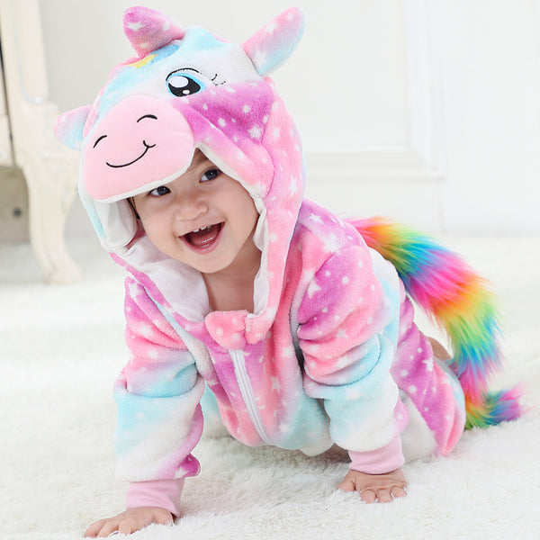Baby Cartoon Romper Newborn Hooded Infant Clothing Boy Girl Pajamas Animal Onesie Jumpsuit Unicorn Costume Flannel Baby Rompers