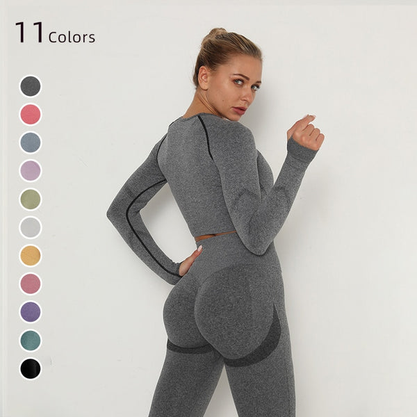 2 Pcs Sets Yoga Suit Tummy Control Sports Suits High Stretch Yoga Leggings Sets Fitness Sports Shirt Sets Training Sets Gym Wear