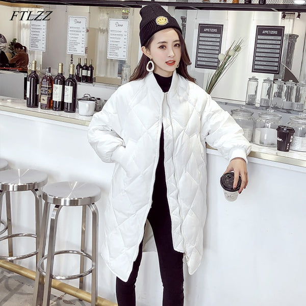 FTLZZ Ultra Light White Duck Down Coat Winter Long Womens Slim Down Jackets Oversize Autumn Puffer Black Parkas