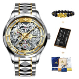 OUPINKE Top Brand Automatic Mechanical Watch for Men 41MM Sapphire mirror Skeleton Design Tungsten steel strap Waterproof Date