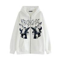 Hip Hop Streetwear Women Angel Dark Print Harajuku Hooded Jacket Sweatshirts  Autumn Punk Zipper Y2k Tops Coat Goth Outwear