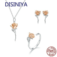 DISINIYA Stud Earrings&amp;Ring&amp;Necklace Jewelry Sets for Women 925 Sterling Silver Rose Plated platinum Fashion Jewelry ZBSR00134