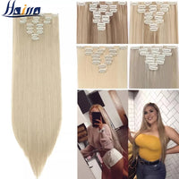 HAIRRO Synthetic 26Inches 8Pcs/set 16 Clips Long Straight Clips in Hair Extensions High Temperature Fiber Black Brown Hairpiece