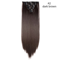 HAIRRO Synthetic 26Inches 8Pcs/set 16 Clips Long Straight Clips in Hair Extensions High Temperature Fiber Black Brown Hairpiece