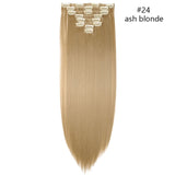 HAIRRO Synthetic 26Inches 8Pcs/set 16 Clips Long Straight Clips in Hair Extensions High Temperature Fiber Black Brown Hairpiece