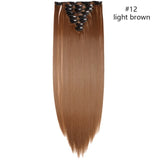 HAIRRO Synthetic 26Inches 8Pcs/set 16 Clips Long Straight Clips in Hair Extensions High Temperature Fiber Black Brown Hairpiece
