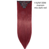 HAIRRO Synthetic 26Inches 8Pcs/set 16 Clips Long Straight Clips in Hair Extensions High Temperature Fiber Black Brown Hairpiece