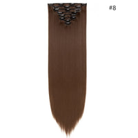 HAIRRO Synthetic 26Inches 8Pcs/set 16 Clips Long Straight Clips in Hair Extensions High Temperature Fiber Black Brown Hairpiece