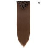 HAIRRO Synthetic 26Inches 8Pcs/set 16 Clips Long Straight Clips in Hair Extensions High Temperature Fiber Black Brown Hairpiece