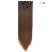 HAIRRO Synthetic 26Inches 8Pcs/set 16 Clips Long Straight Clips in Hair Extensions High Temperature Fiber Black Brown Hairpiece