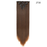 HAIRRO Synthetic 26Inches 8Pcs/set 16 Clips Long Straight Clips in Hair Extensions High Temperature Fiber Black Brown Hairpiece