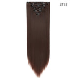 HAIRRO Synthetic 26Inches 8Pcs/set 16 Clips Long Straight Clips in Hair Extensions High Temperature Fiber Black Brown Hairpiece