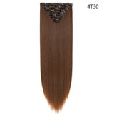 HAIRRO Synthetic 26Inches 8Pcs/set 16 Clips Long Straight Clips in Hair Extensions High Temperature Fiber Black Brown Hairpiece