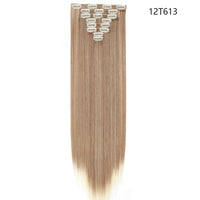 HAIRRO Synthetic 26Inches 8Pcs/set 16 Clips Long Straight Clips in Hair Extensions High Temperature Fiber Black Brown Hairpiece
