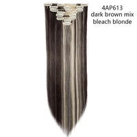 HAIRRO Synthetic 26Inches 8Pcs/set 16 Clips Long Straight Clips in Hair Extensions High Temperature Fiber Black Brown Hairpiece
