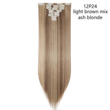 HAIRRO Synthetic 26Inches 8Pcs/set 16 Clips Long Straight Clips in Hair Extensions High Temperature Fiber Black Brown Hairpiece