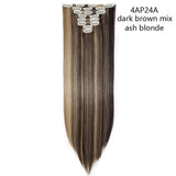 HAIRRO Synthetic 26Inches 8Pcs/set 16 Clips Long Straight Clips in Hair Extensions High Temperature Fiber Black Brown Hairpiece