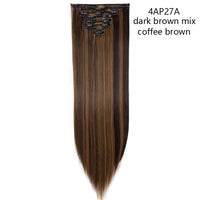 HAIRRO Synthetic 26Inches 8Pcs/set 16 Clips Long Straight Clips in Hair Extensions High Temperature Fiber Black Brown Hairpiece