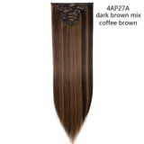HAIRRO Synthetic 26Inches 8Pcs/set 16 Clips Long Straight Clips in Hair Extensions High Temperature Fiber Black Brown Hairpiece