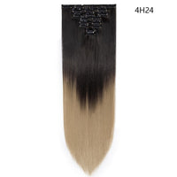 HAIRRO Synthetic 26Inches 8Pcs/set 16 Clips Long Straight Clips in Hair Extensions High Temperature Fiber Black Brown Hairpiece