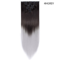 HAIRRO Synthetic 26Inches 8Pcs/set 16 Clips Long Straight Clips in Hair Extensions High Temperature Fiber Black Brown Hairpiece